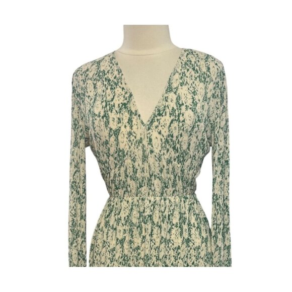 Mango Mini Dress Womens Medium Green Cream New WOT Floral Long Sleeve - Picture 4 of 9